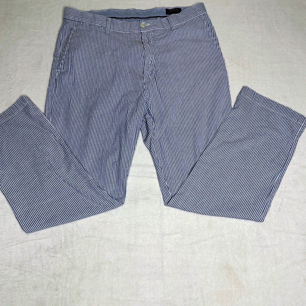 Polo Ralph Lauren Seersucker Striped Stretch Classic Fit Mens Chino Pants 35x31 - Picture 2 of 8